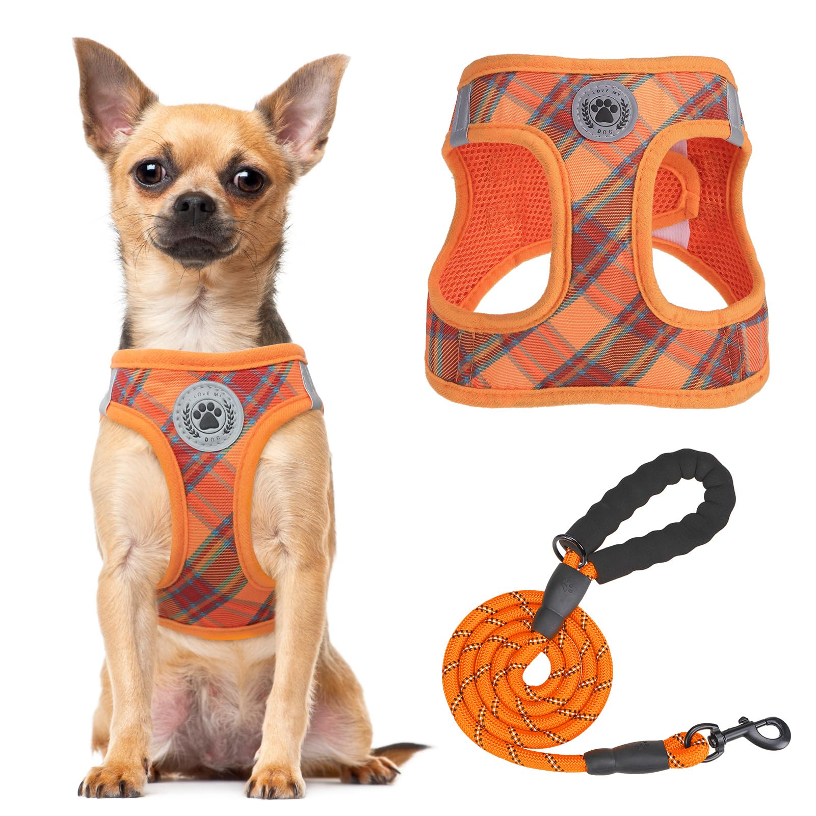 BEAUTYZOO arnés step-in naranja con cuadros XS para paseos cómodos y seguros