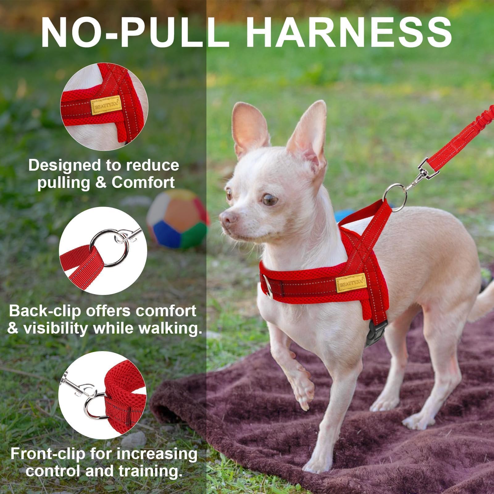 BEAUTYZOO arnés a prueba de tirones para perros pequeños, rojo.
