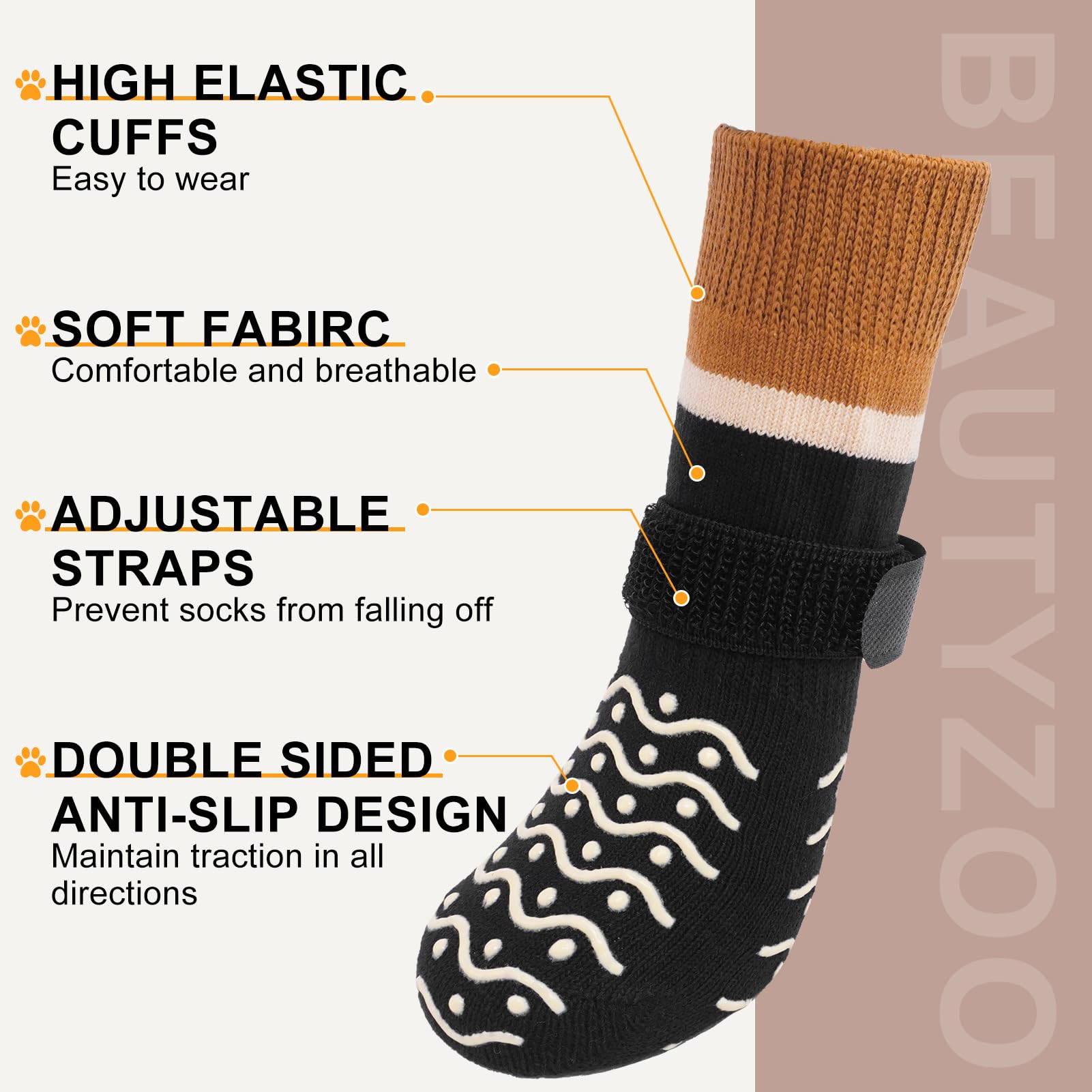 BEAUTYZOO calcetines con ajuste ajustable para comodidad de perros mayores.