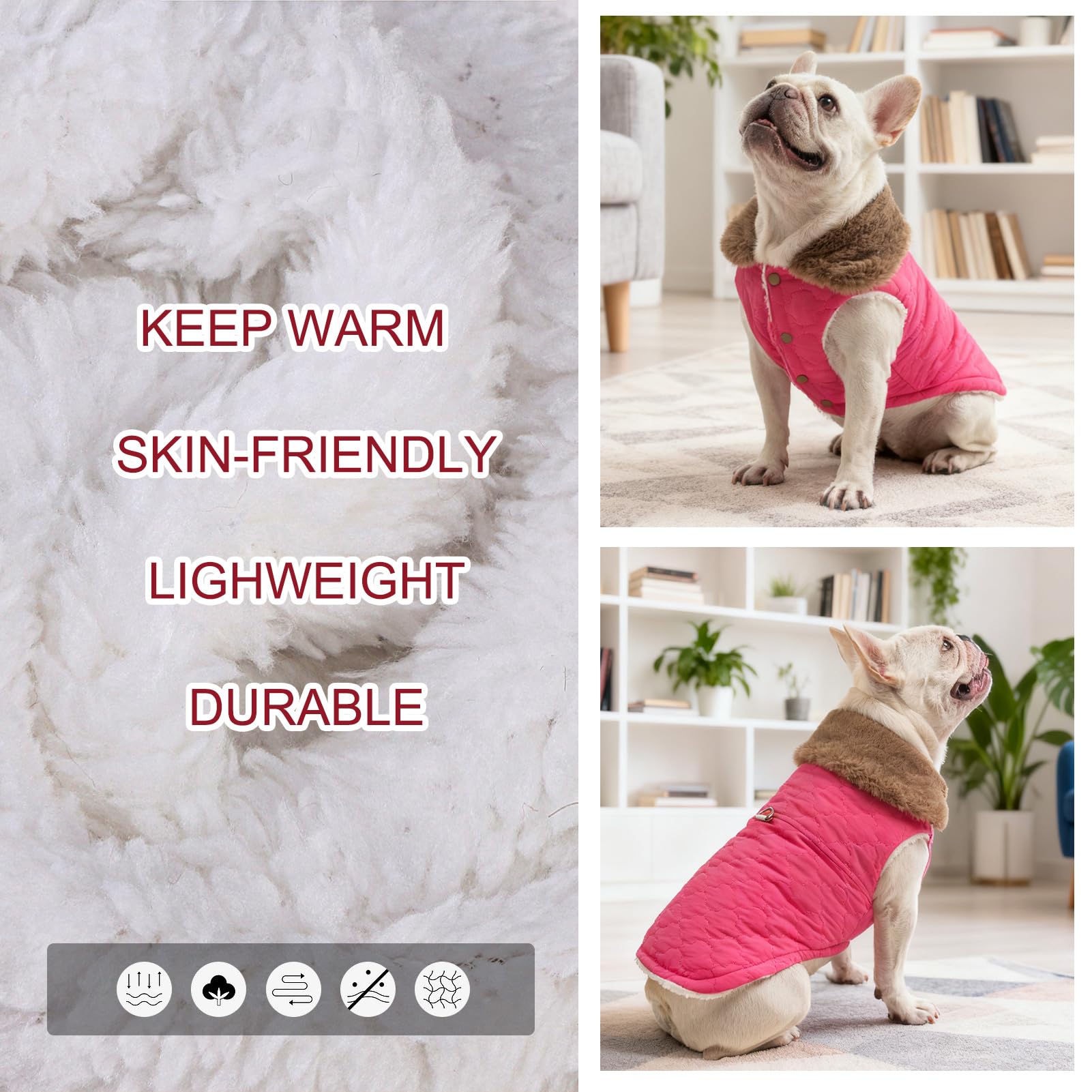 BEAUTYZOO chaleco de invierno para perro con cuello de peluche extendido, protege del viento.