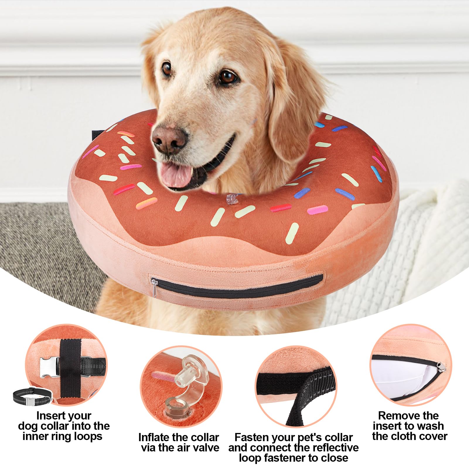 BEAUTYZOO collar-donut-inflable-xl-diseño-donut, aspecto amigable para mascotas