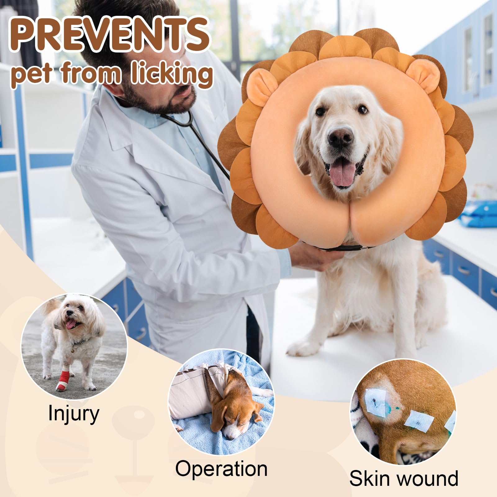 BEAUTYZOO collar inflable dona leon, banda reflectante para mayor visibilidad nocturna.