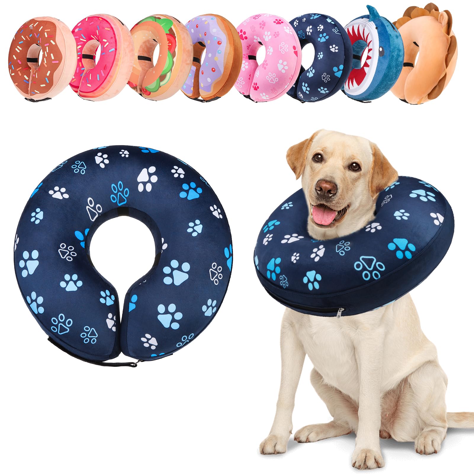 BEAUTYZOO collar inflable donut para perro, azul marino, cómodo durante la recuperación