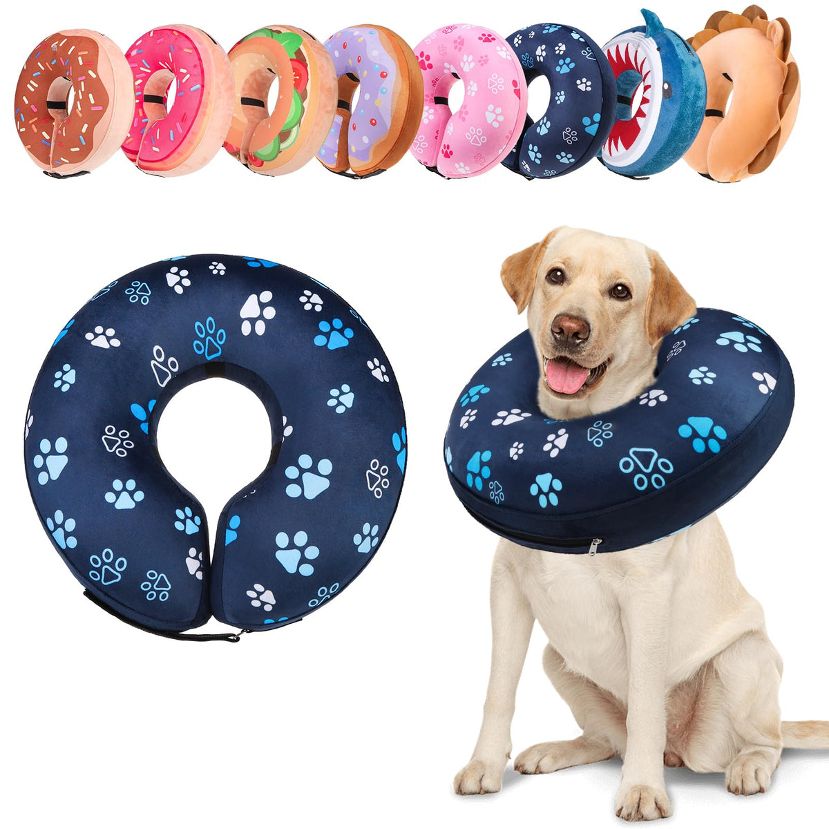 BEAUTYZOO collar inflable donut para perro, azul marino, cómodo durante la recuperación