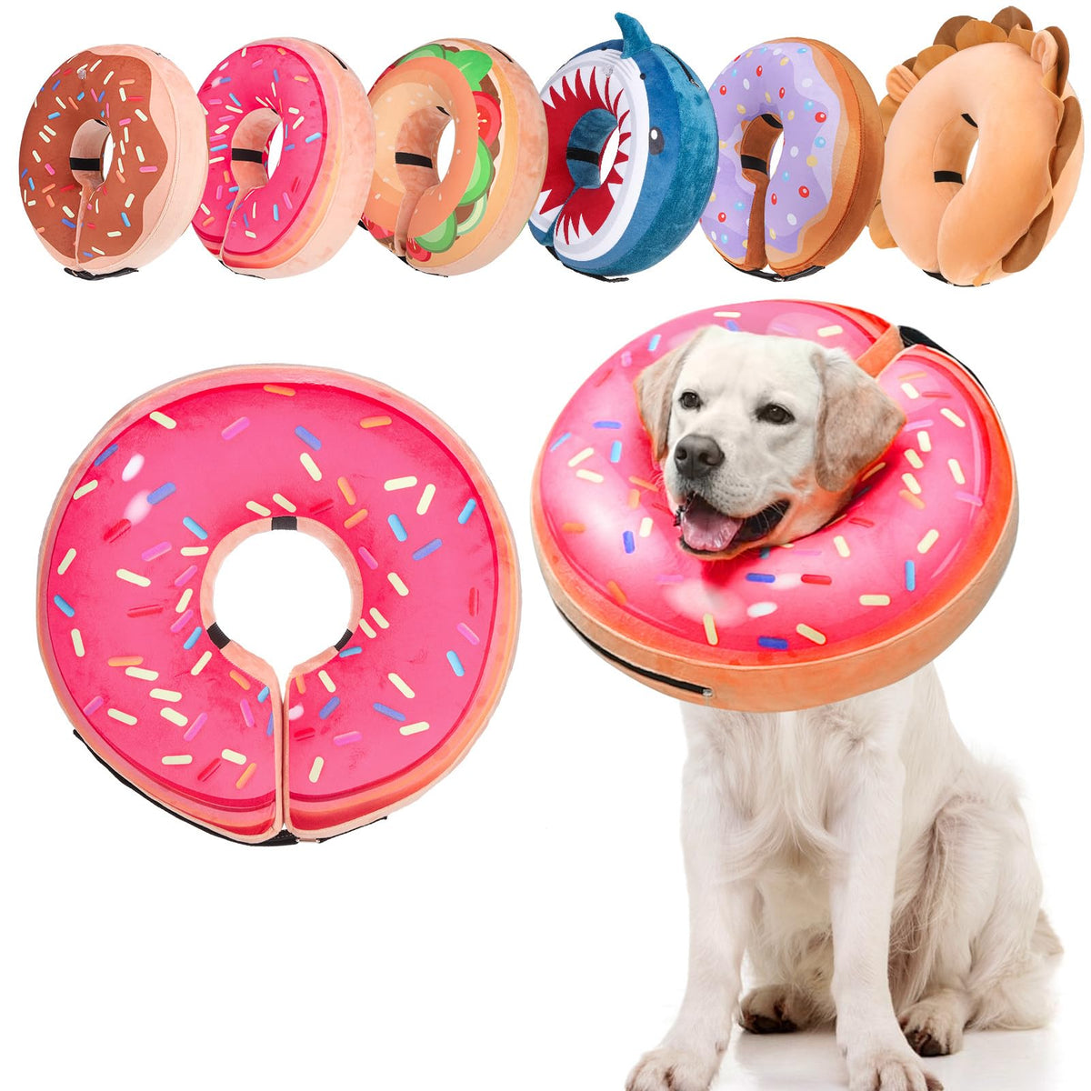 BEAUTYZOO collar inflable para perro, evita lamer heridas durante recuperación.
