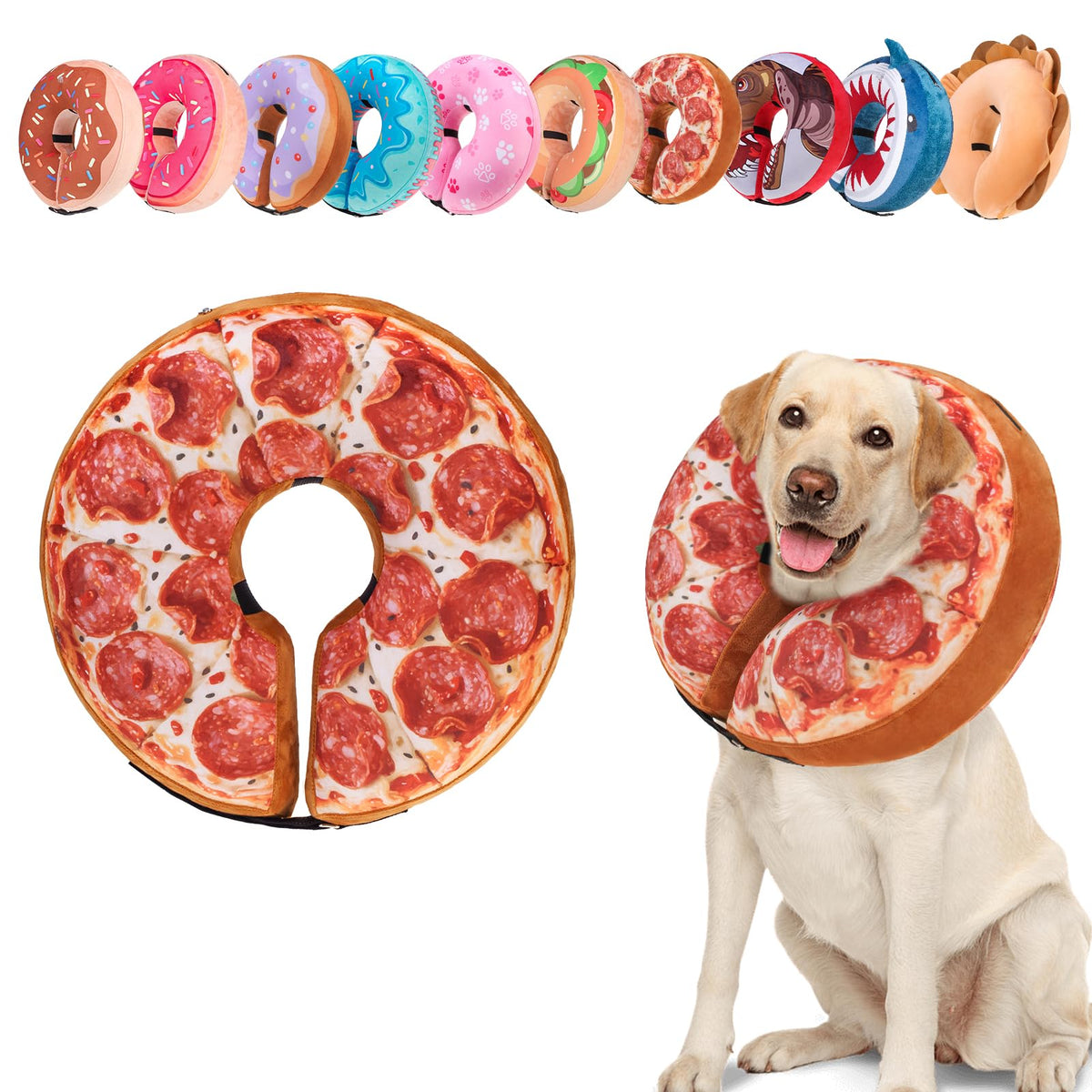 BeautyZoo collar inflable para perro pizza XL: protege contra lamer herida durante la recuperación