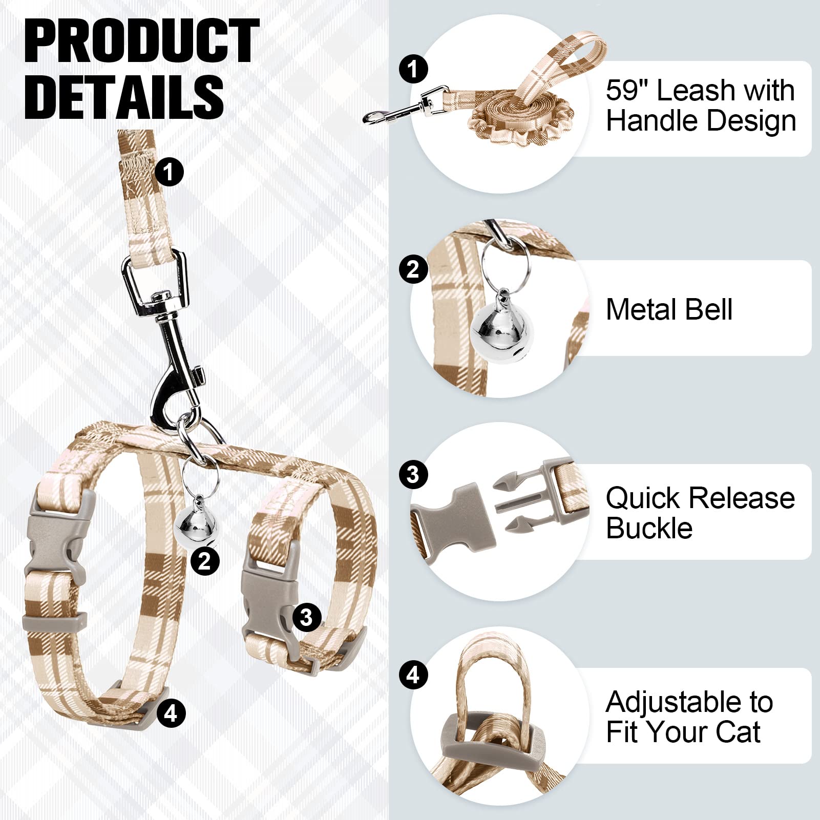 Correa BEAUTYZOO para gato con bungee de 59 pulgadas para control suave.
