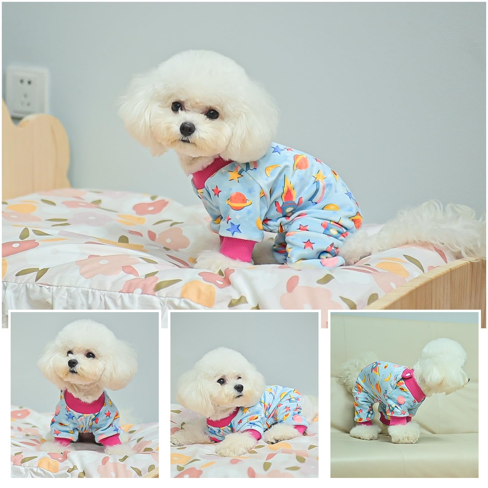BEAUTYZOO Pijamas para Perro XS – Pijama de Verano en Algodón Suave y Elástico, Azul