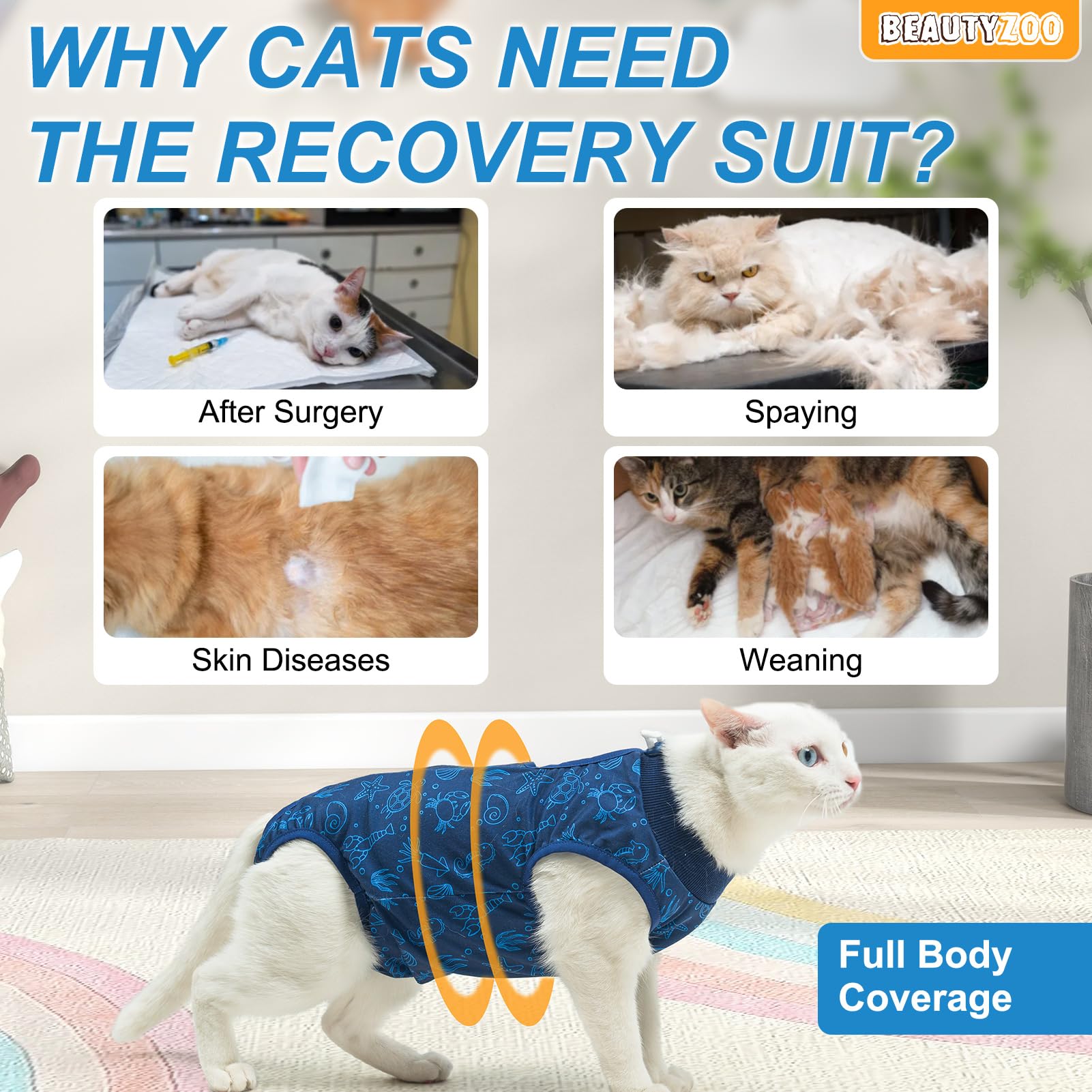 BEAUTYZOO prenda recuperación gato con cierre velcro para ajuste