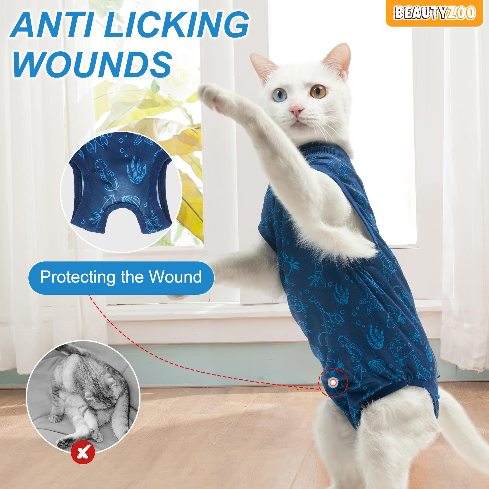 BEAUTYZOO prenda recuperación gato material suave y transpirable