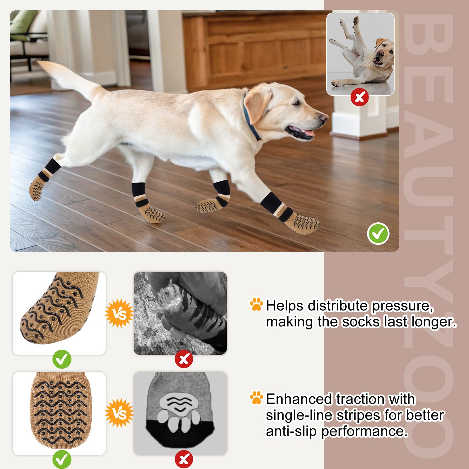 Zapatillas BEAUTYZOO para perro con agarre, mejoran la tracción en suelos.