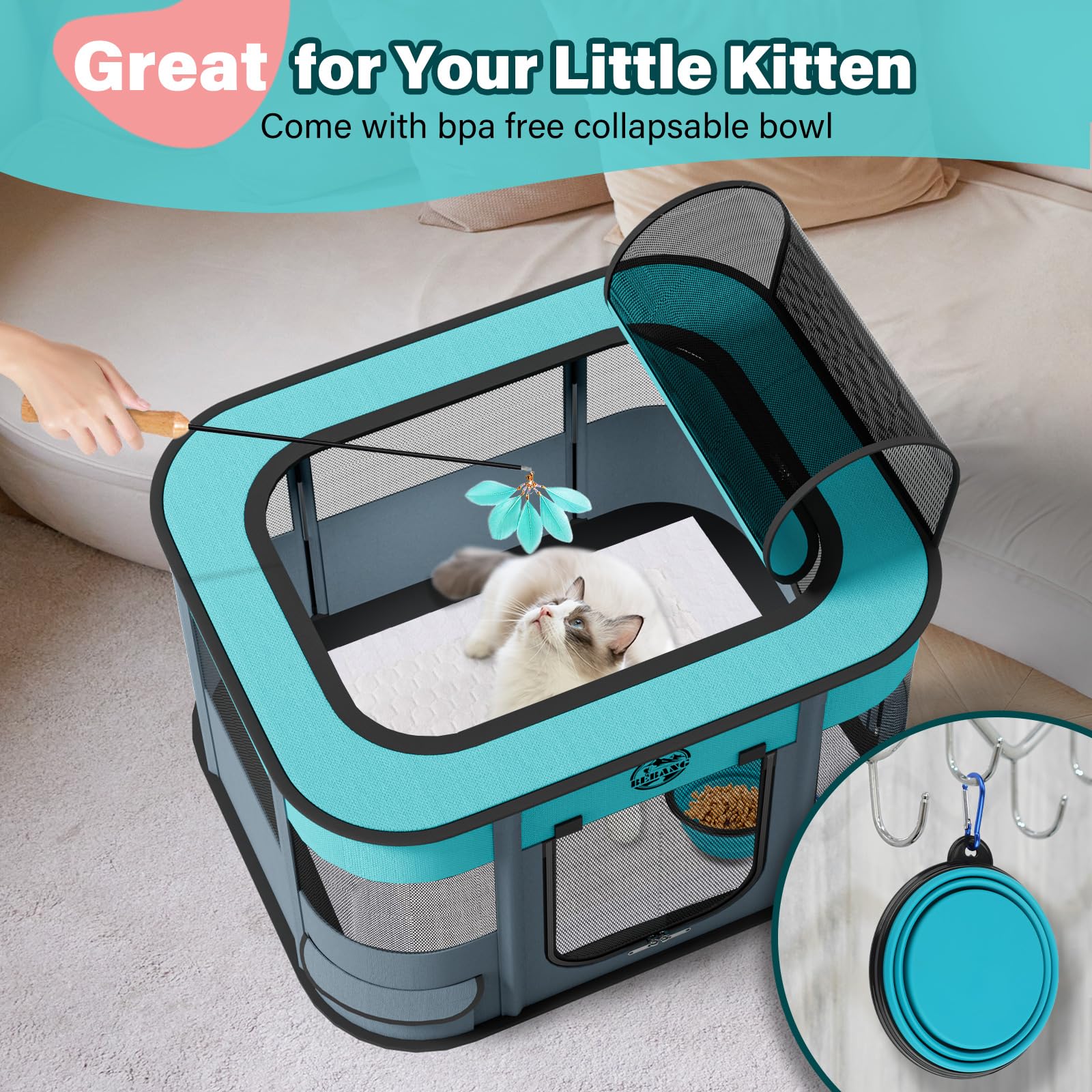 BEBANG Playpen incluye bolsa, varillas y plato plegable.