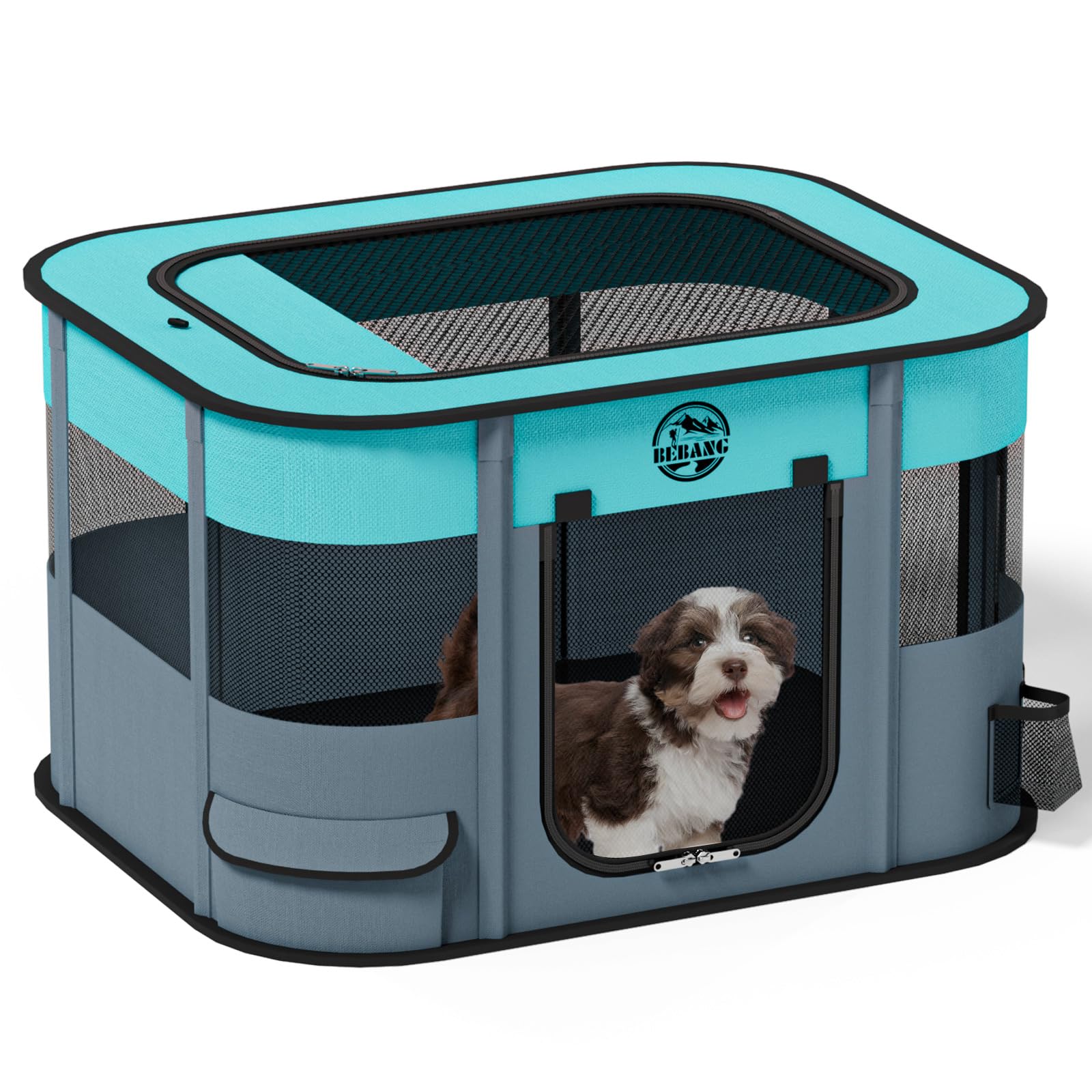 BEBANG Playpen portátil para mascotas, ideal para uso en casa o al aire libre.
