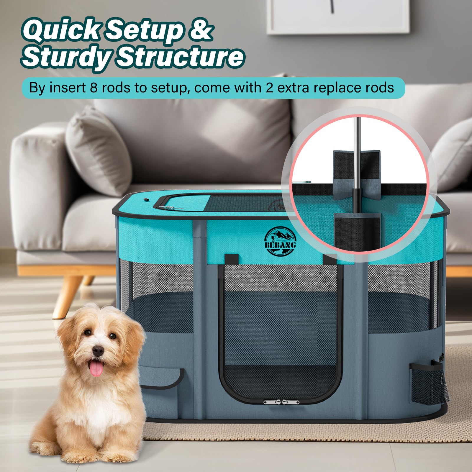 BEBANG Playpen disponible en tres tallas para diferentes mascotas.