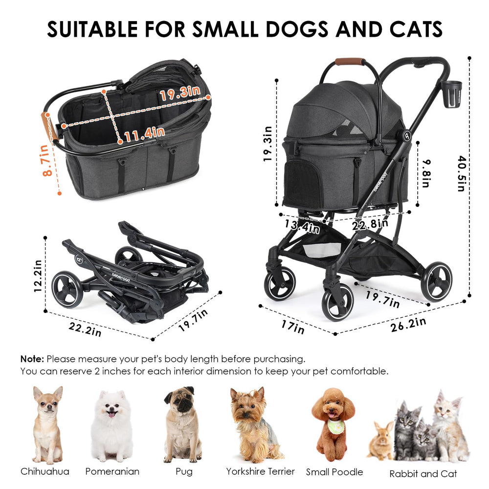 BEBEROAD PETS T3 capota amplia protege del sol y ruido exterior.
