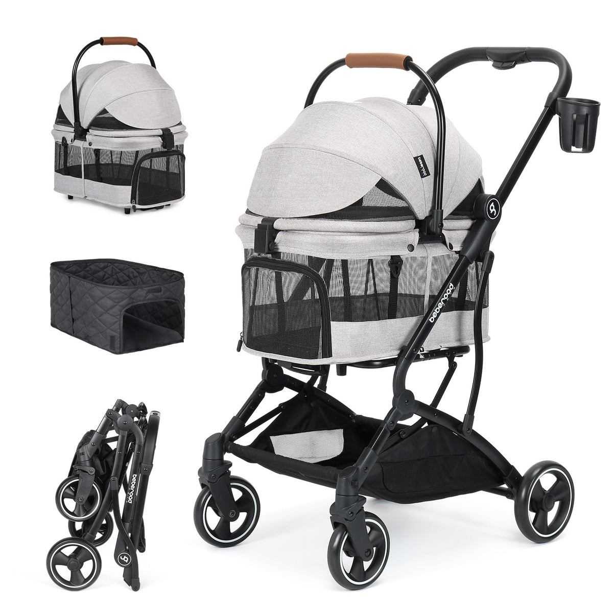 Beberoad Pets T3: carrito para mascotas pequeñas con manejo cómodo en viajes.