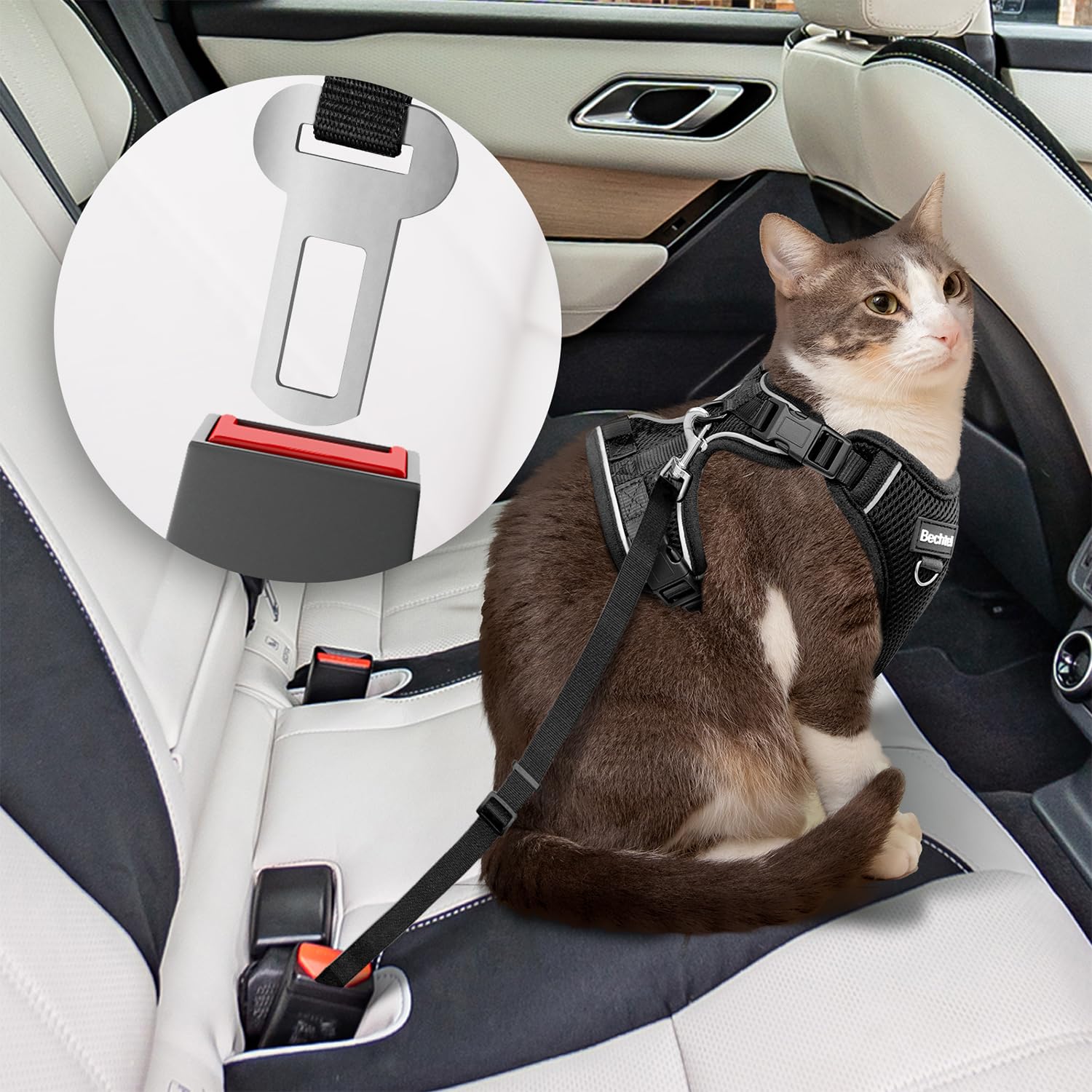 Arnés BECHTEL con inserto de cinturón de coche para viajar seguro.