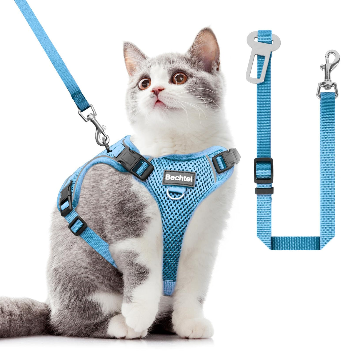 Bechtel arnés para gato con cuatro hebillas para mayor ajuste y seguridad.