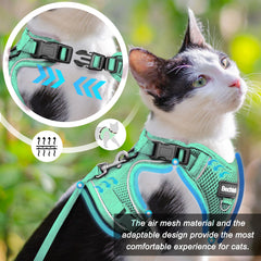 Bechtel arnés gato reflectante verde XXS para paseos nocturnos seguros.