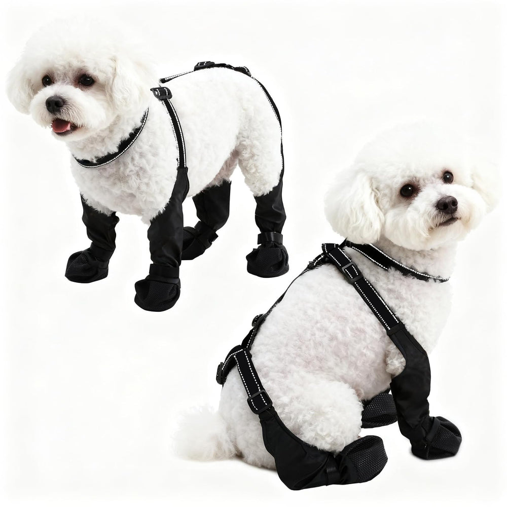 BECROWM botas impermeables para perros, vista lateral, protegen patas pequeñas durante paseos.