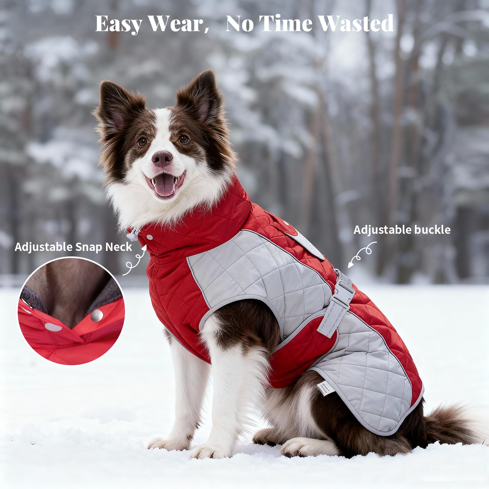Ajuste lateral de la chaqueta BECROWM para perro, cómodo y seguro.