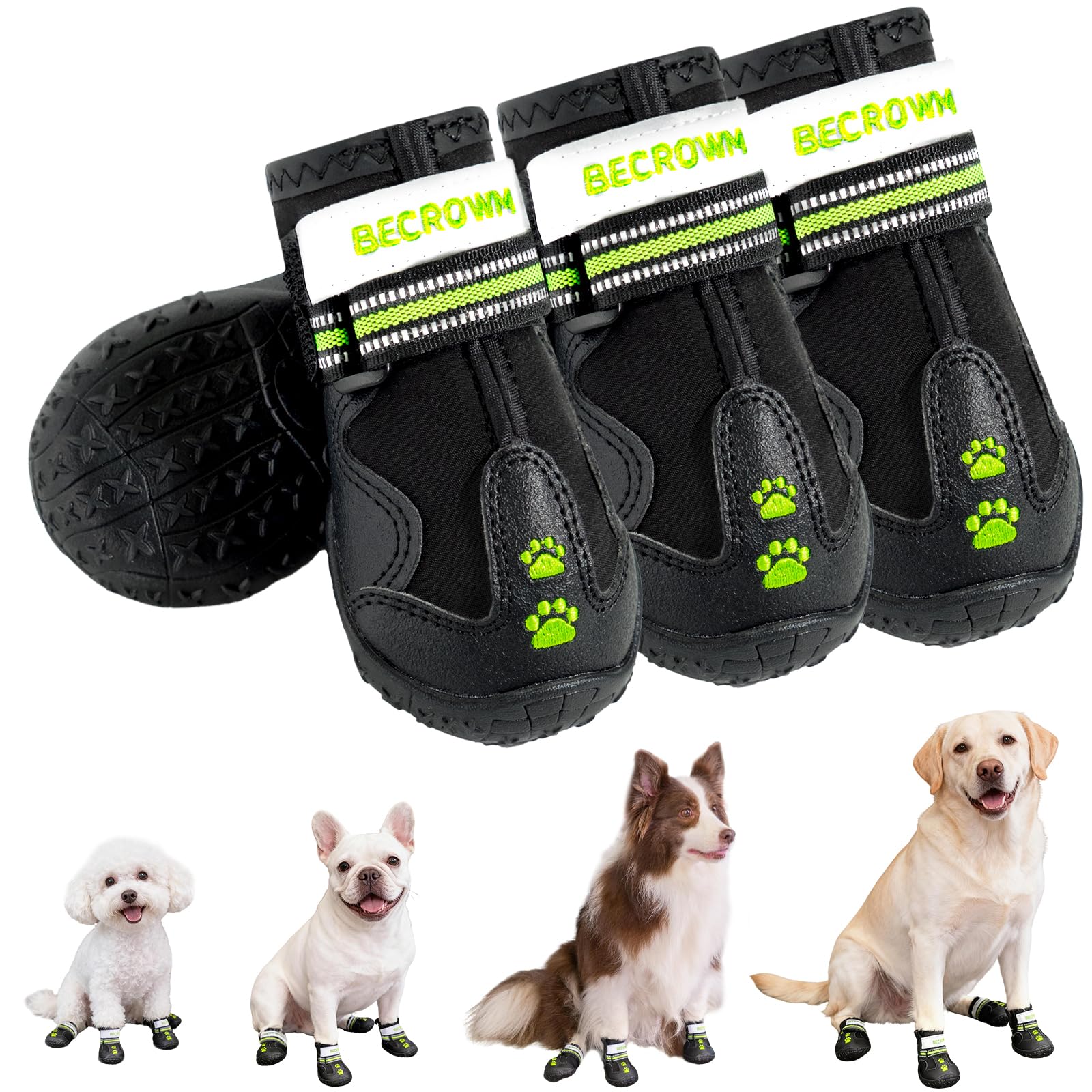 BECROWM Zapatos impermeables para perros protegen las patas en invierno.