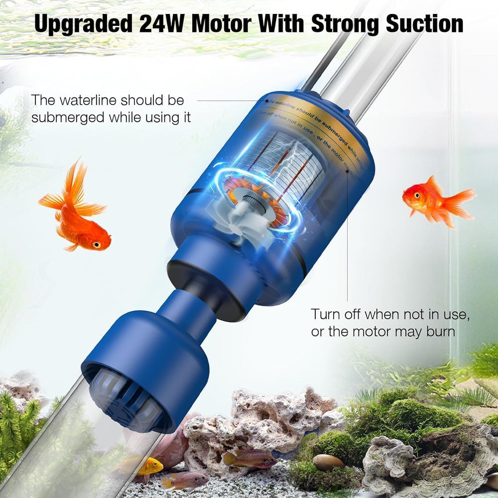 Bedee motor 24W ajustable, permite adaptar la succión a diferentes tamaños de acuario.