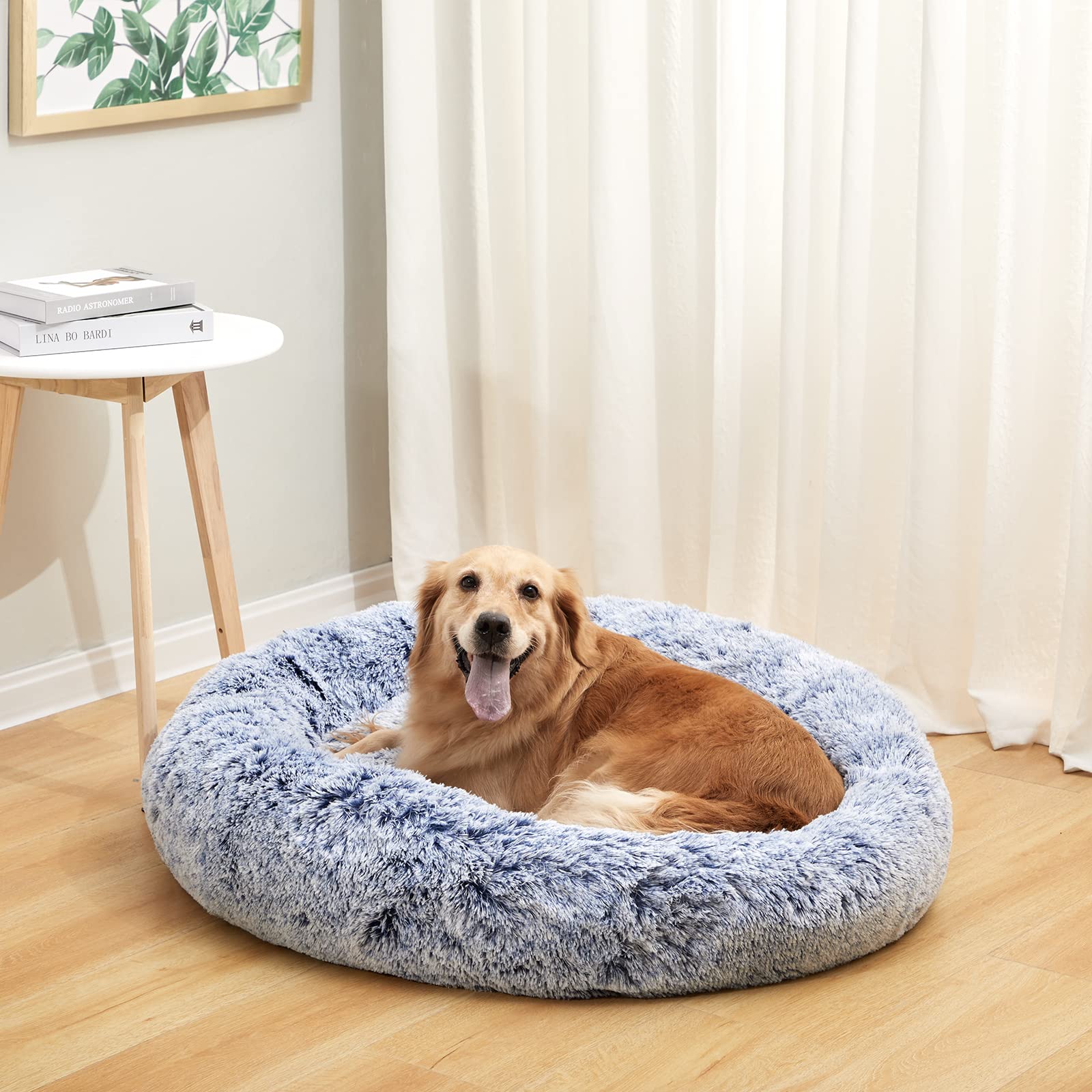Bedfolks Cama Donut Azul Marino, suave y acogedora para perros grandes.