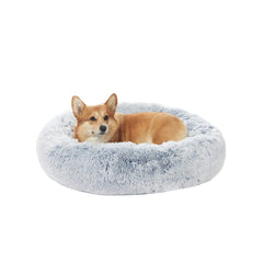 Bedfolks cama para perro donut suave azul claro, apoyo de cuello para dormir relajado