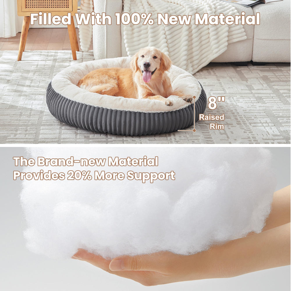 BedStill cama donut en felpa color leche, suavidad para tranquilidad.