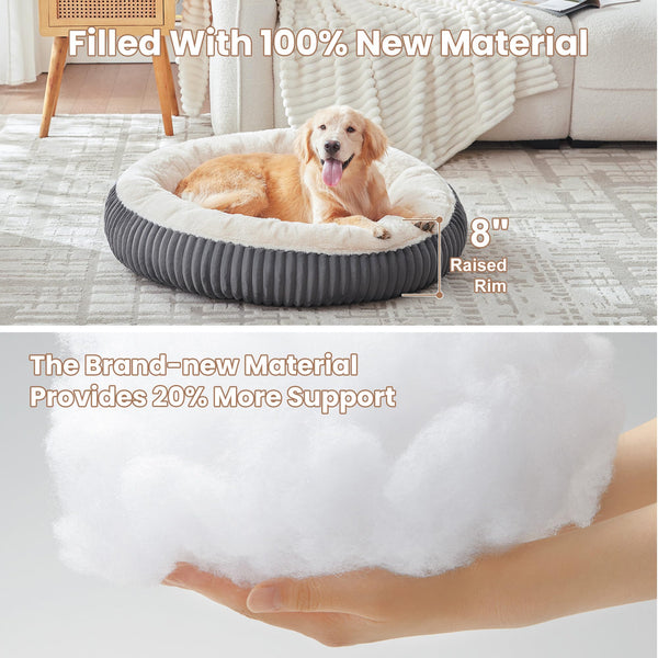BedStill cama donut en felpa color leche, suavidad para tranquilidad.