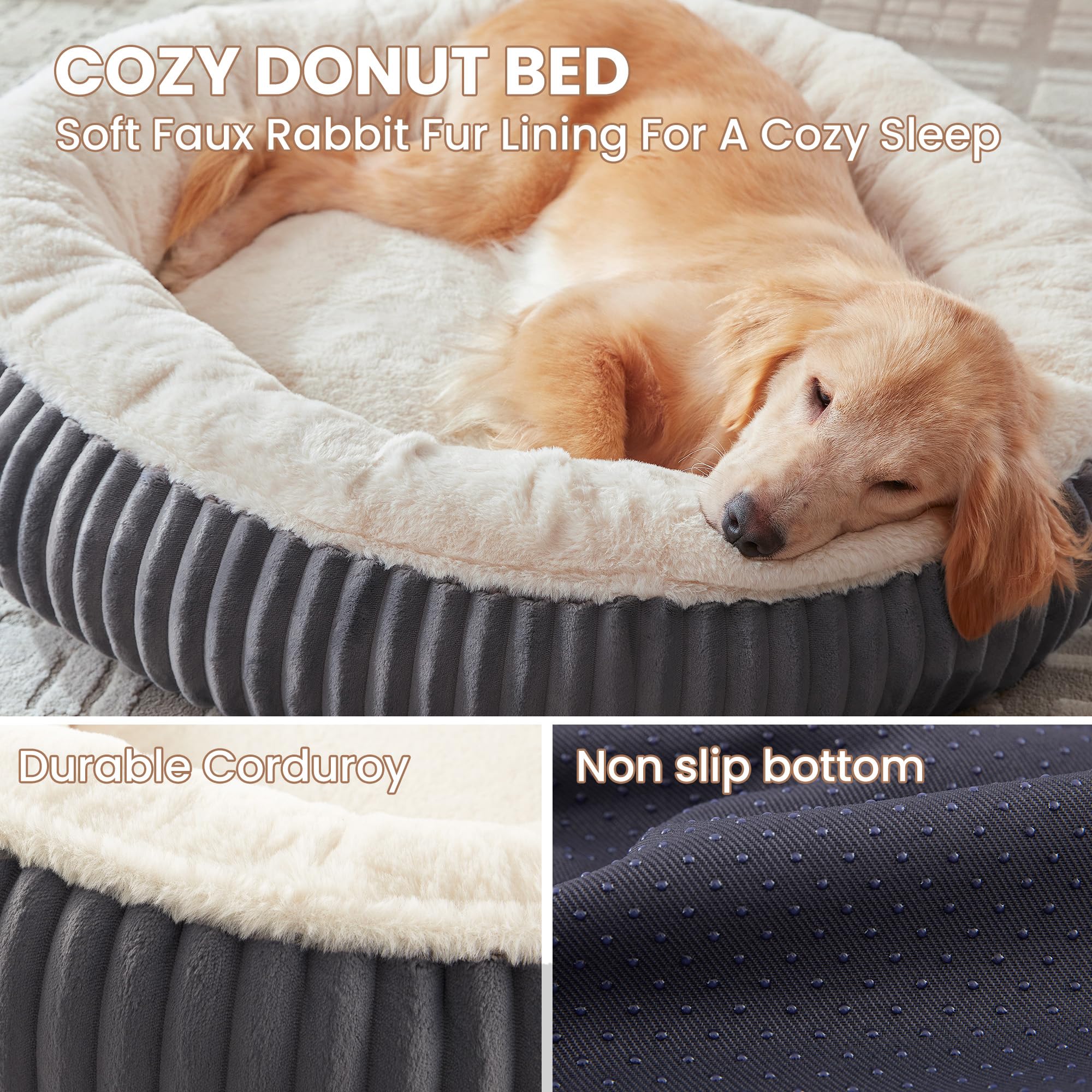 BedStill cama donut con funda desmontable lavable para limpieza fácil.