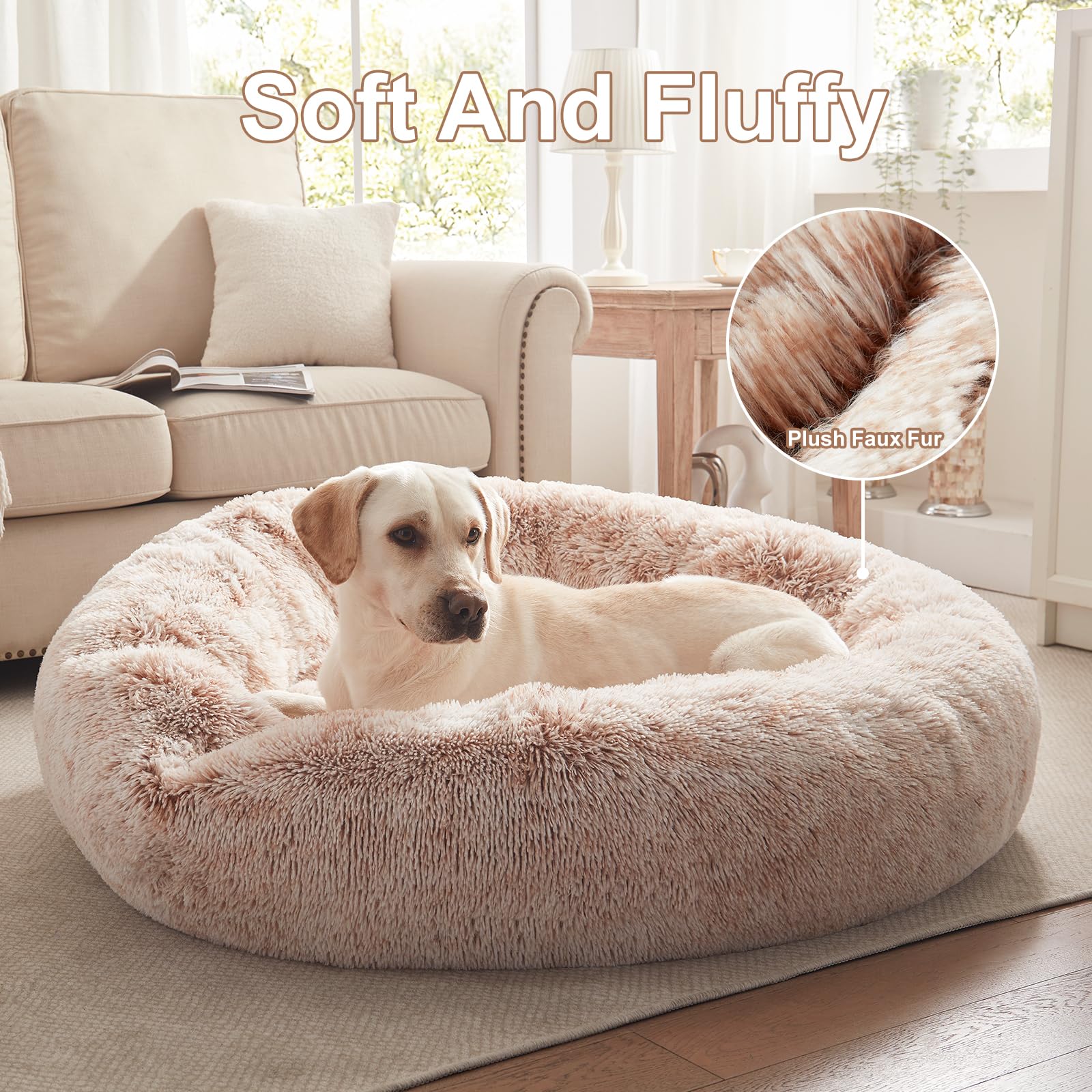 BedStill relleno felpa ofrece soporte suave para perros grandes.