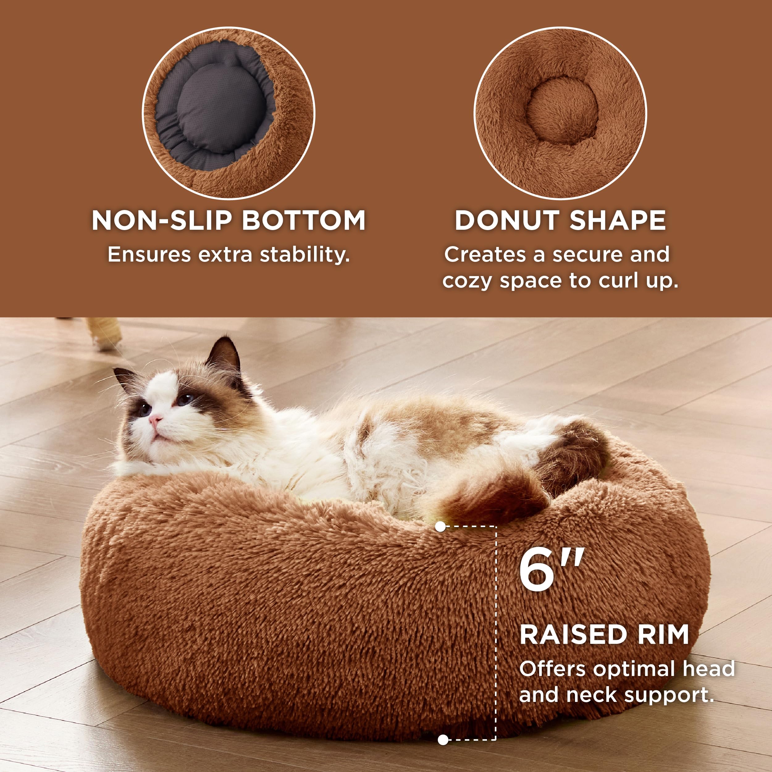 Bedsure borde elevado apoya cabeza y cuello del gato.