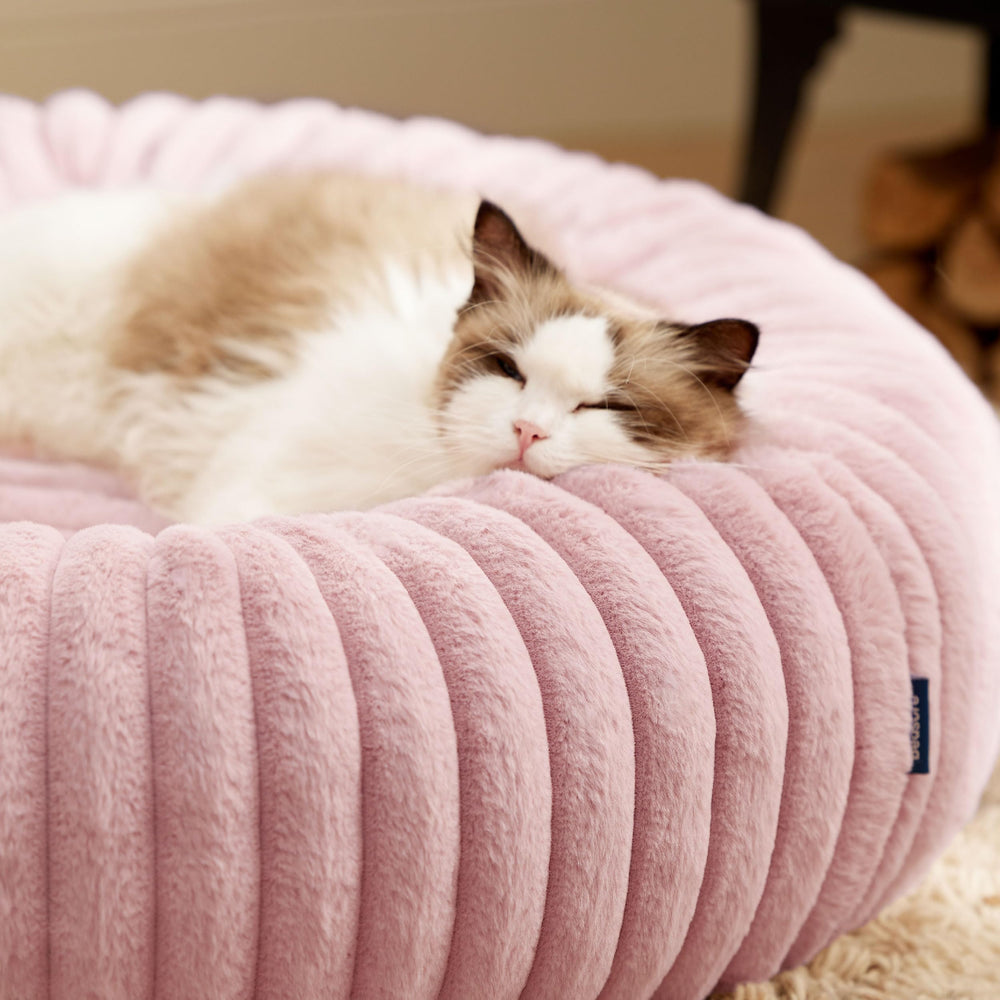 Bedsure cama donut para mascotas pequeñas, ideal para siestas relajadas.