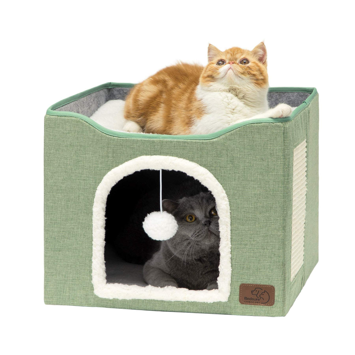 Bedsure cama-gato-cueva interior verde ofrece refugio cómodo para tu gato
