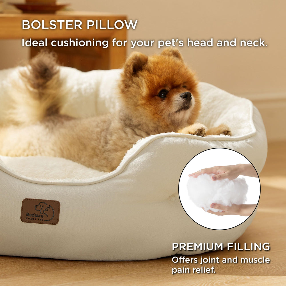 Bedsure cama gato redonda con borde acolchado, apoyo seguro para descanso relajado.