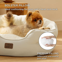 Bedsure cama gato redonda con borde acolchado, apoyo seguro para descanso relajado.