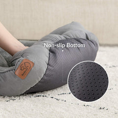Bedsure cama para gato redonda, gris, ideal para interiores tranquilos.