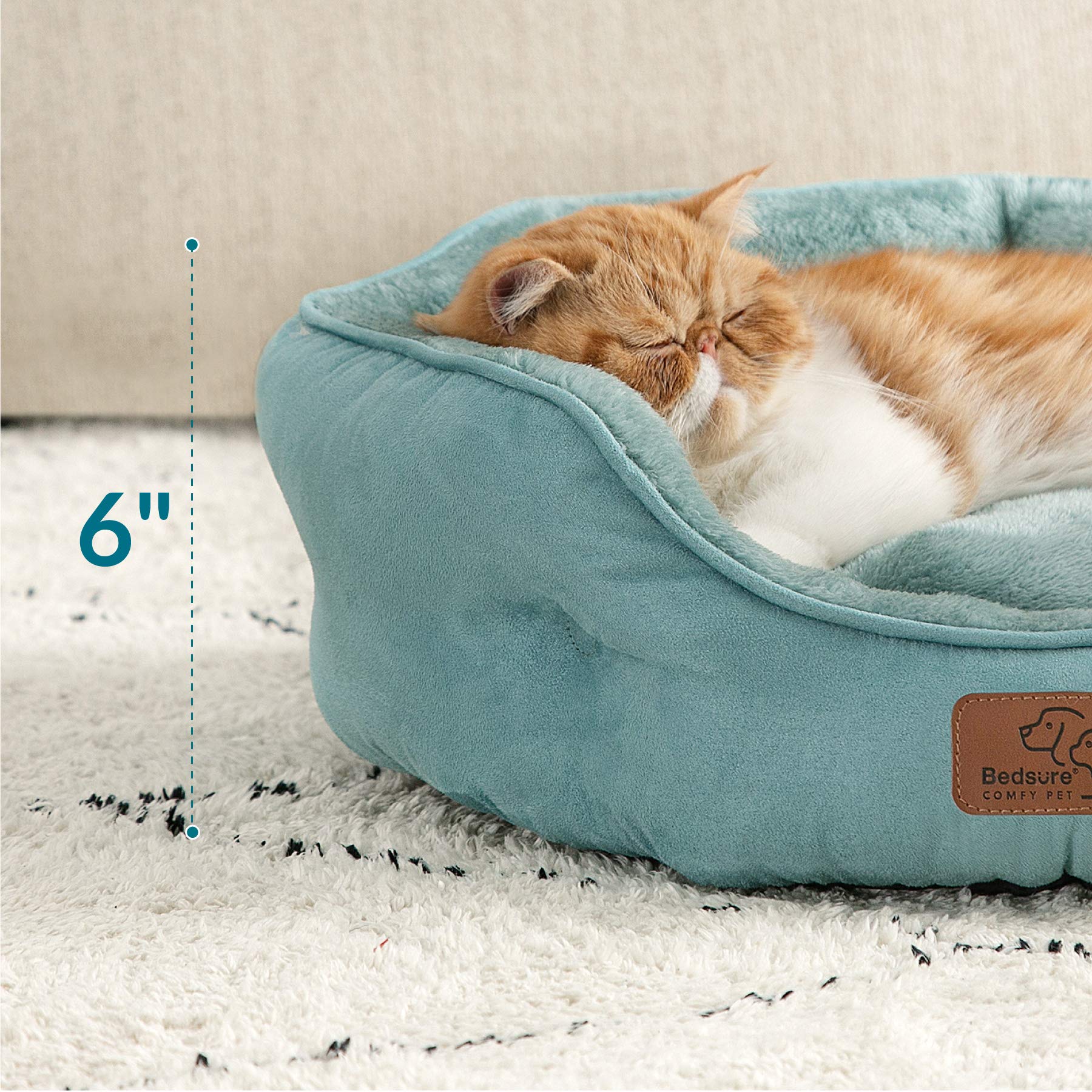 Bedsure cama para gato redonda interior, 20 pulgadas, azul lavado, refugio cómodo en casa.