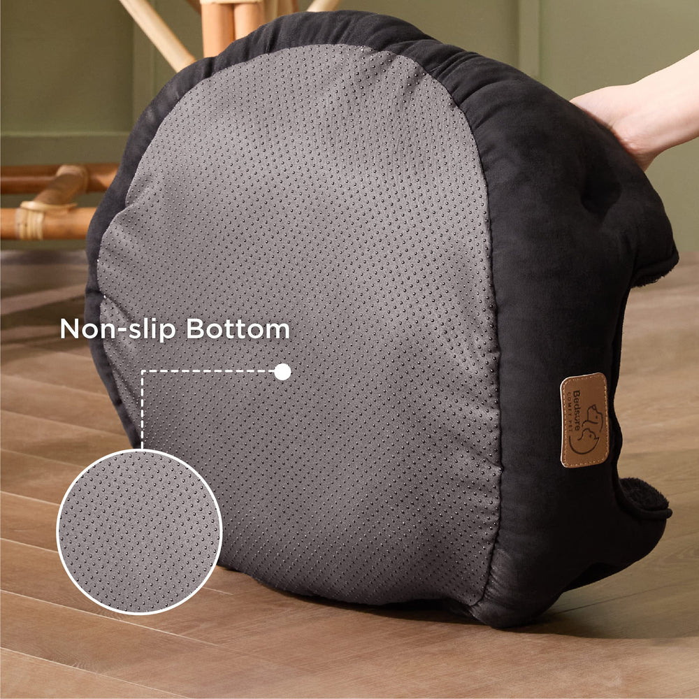 Bedsure cama para gato redonda, negro elegante, promueve descanso cómodo en casa.