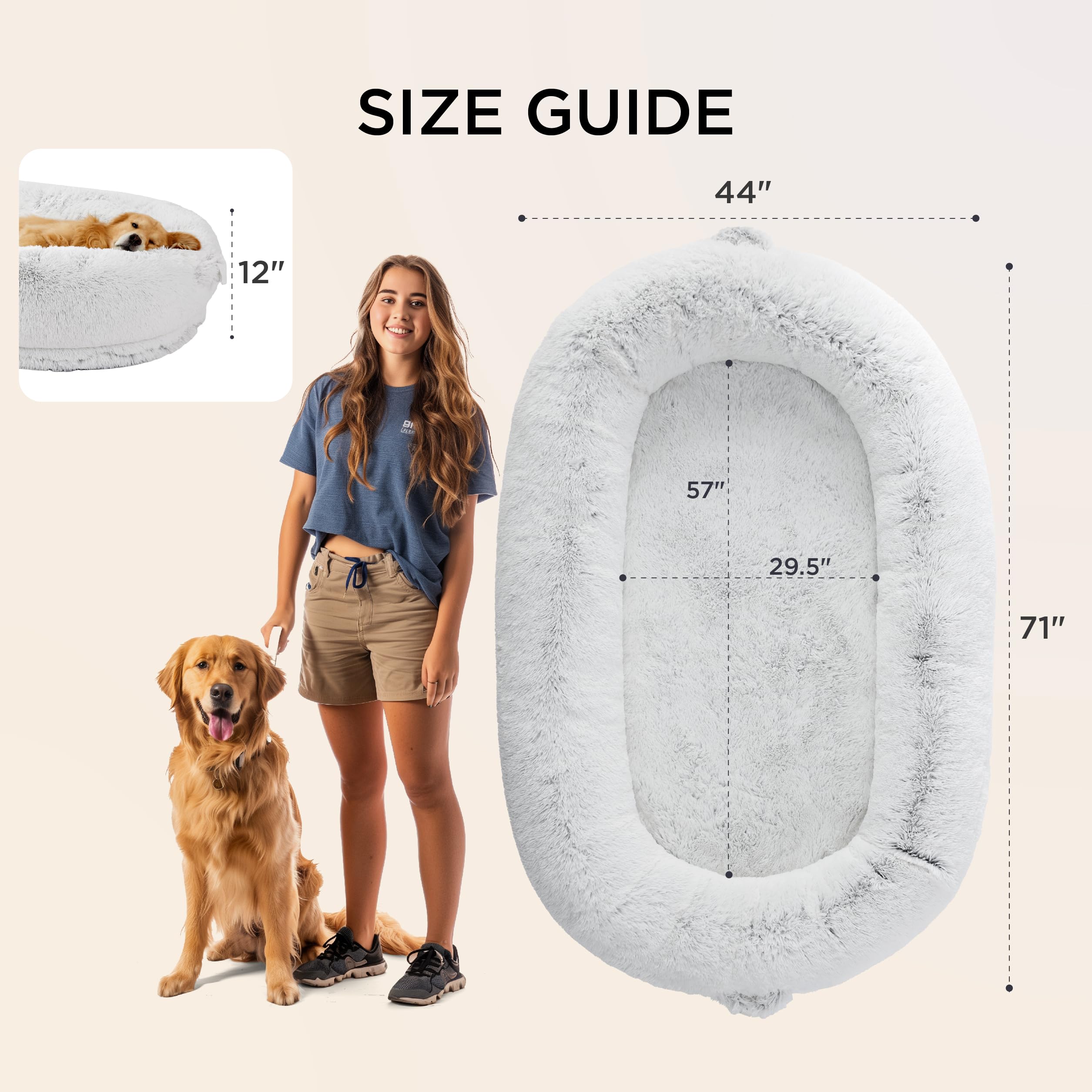Bedsure cama humano-perro base antideslizante para mayor estabilidad.
