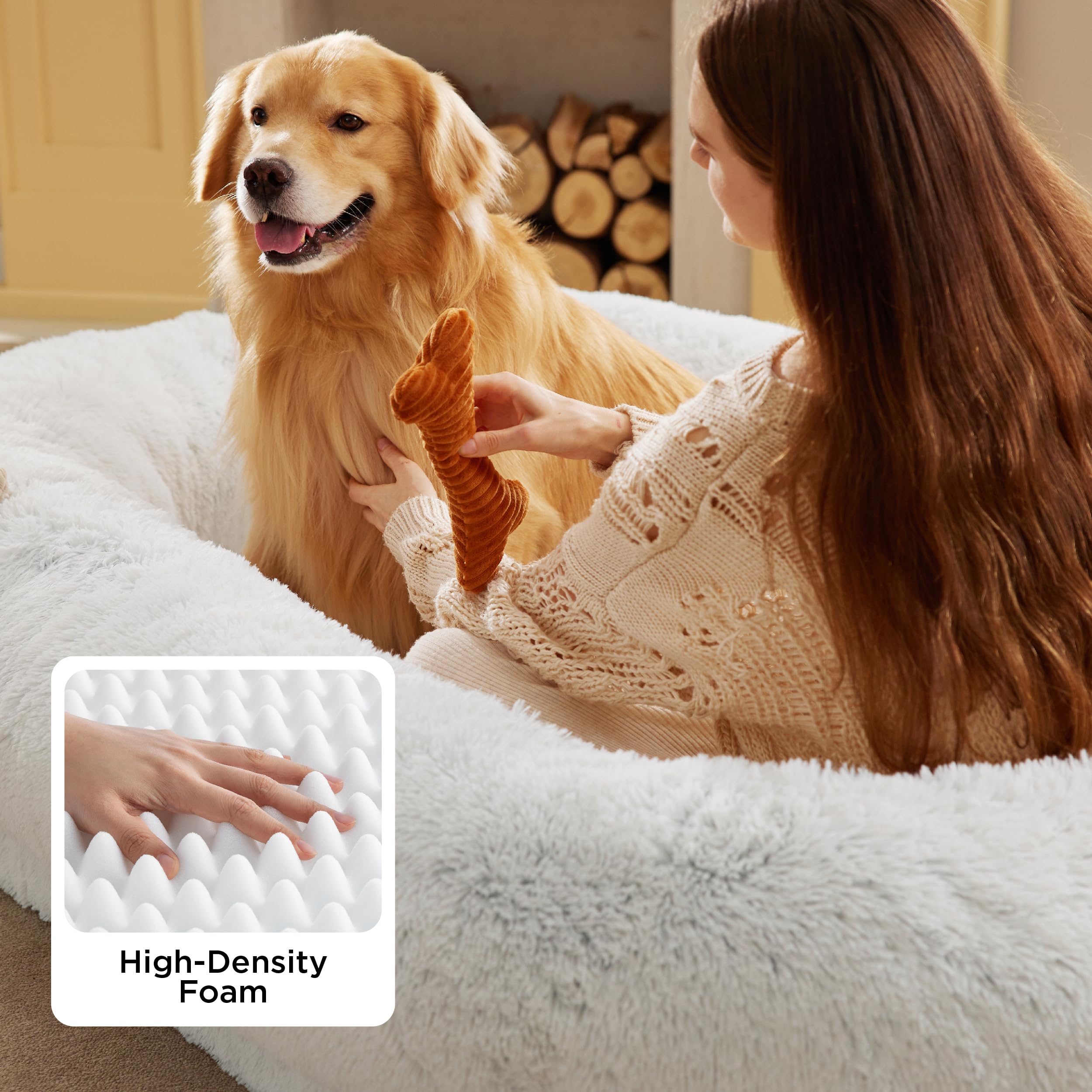 Bedsure cama humano-perro muestra textura felpa suave y cálida.