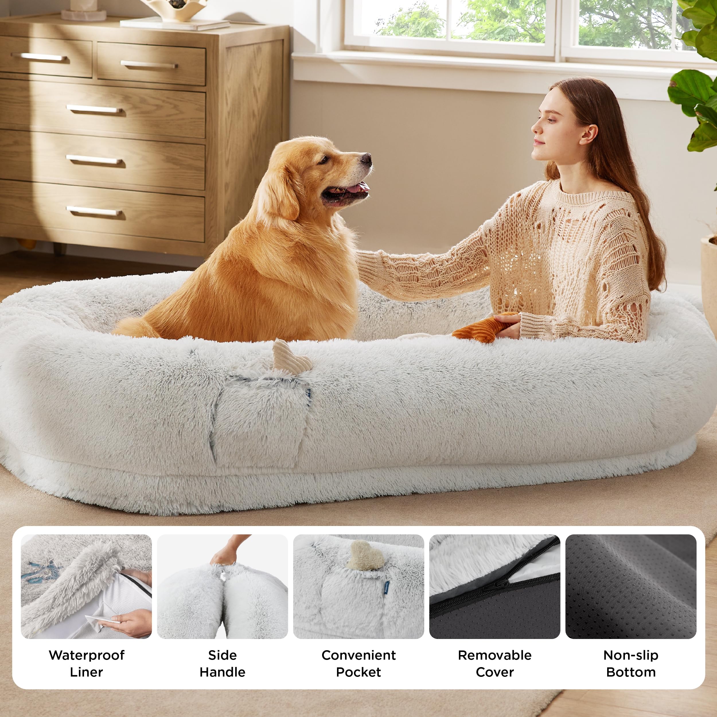 Bedsure cama humano-perro adecuada para dormir en dormitorio.