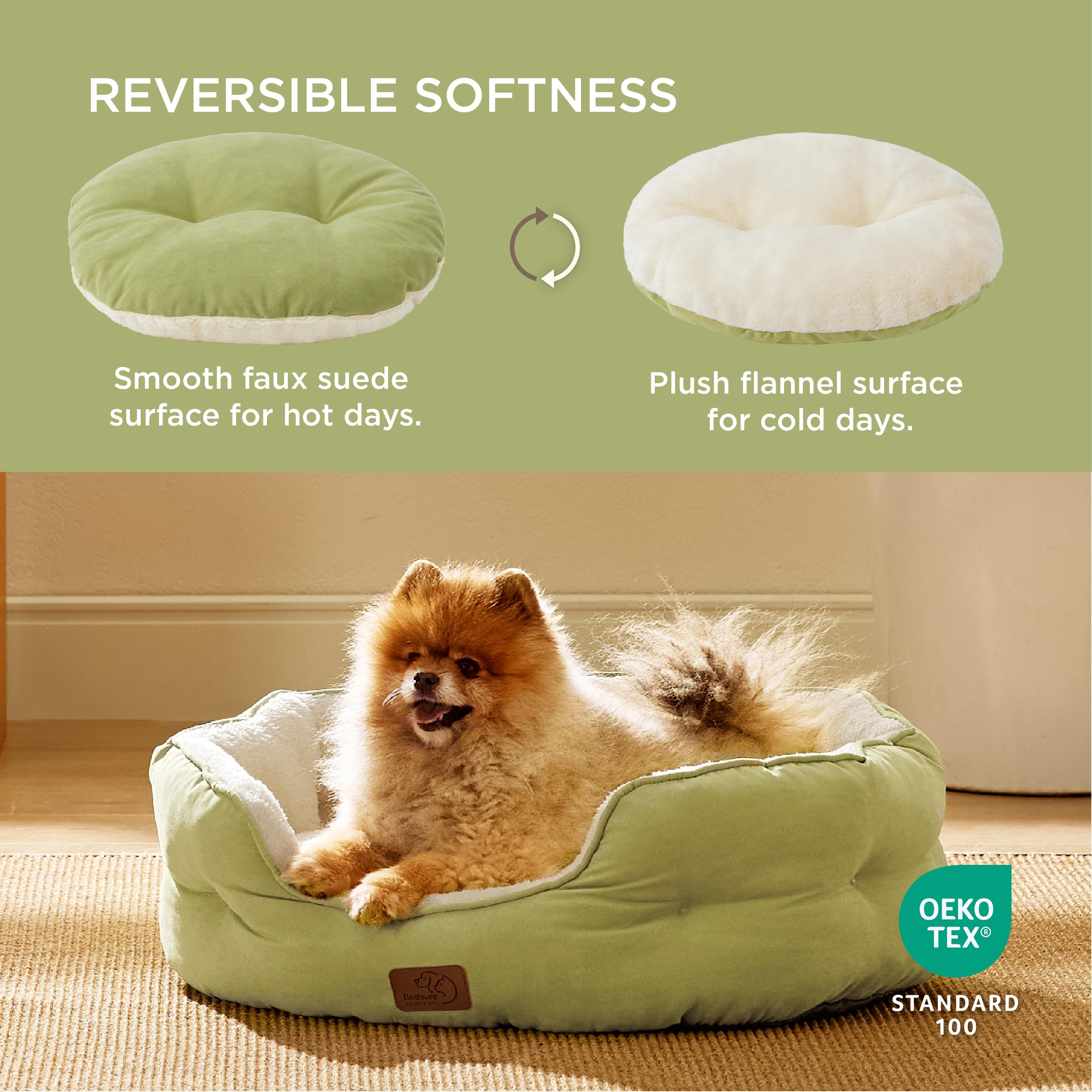 Bedsure cama redonda para mascotas pequeñas, detalle de costuras y comodidad