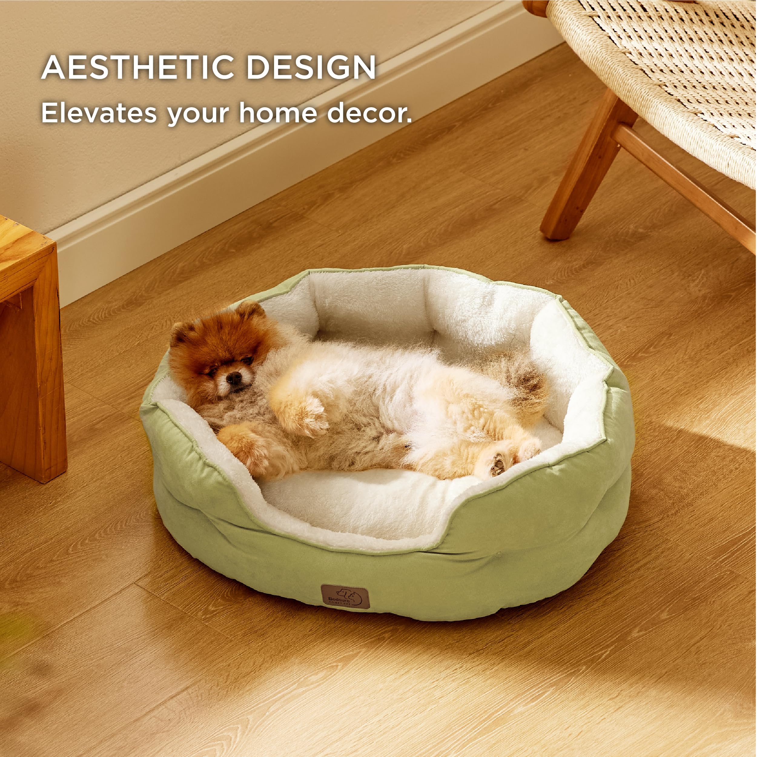 Bedsure cama redonda verde, uso recomendado en interiores para perros y gatos
