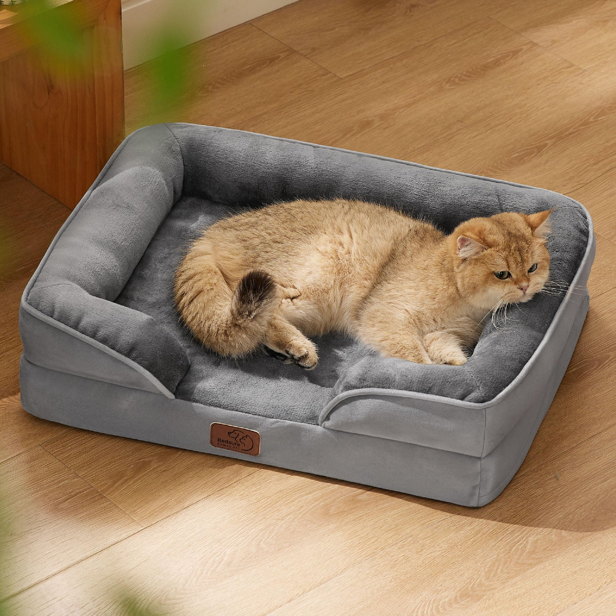 Bedsure cama ortopédica para perros extra pequeños en gris, comodidad y soporte.