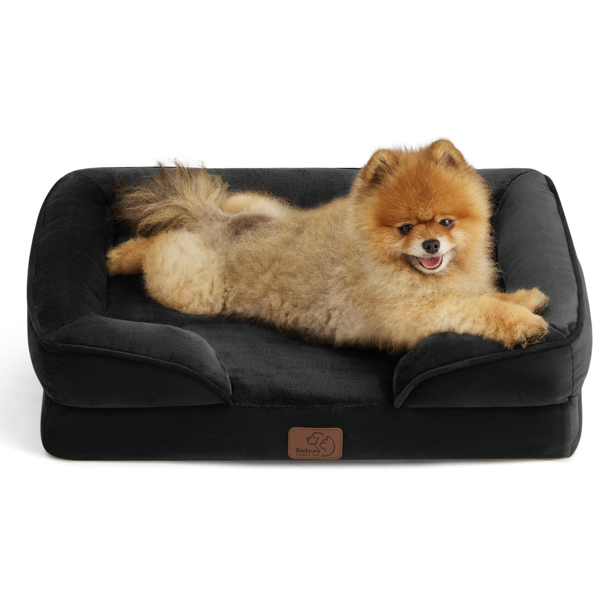 Bedsure cama ortopédica para perro pequeño, vista frontal para descanso cómodo.