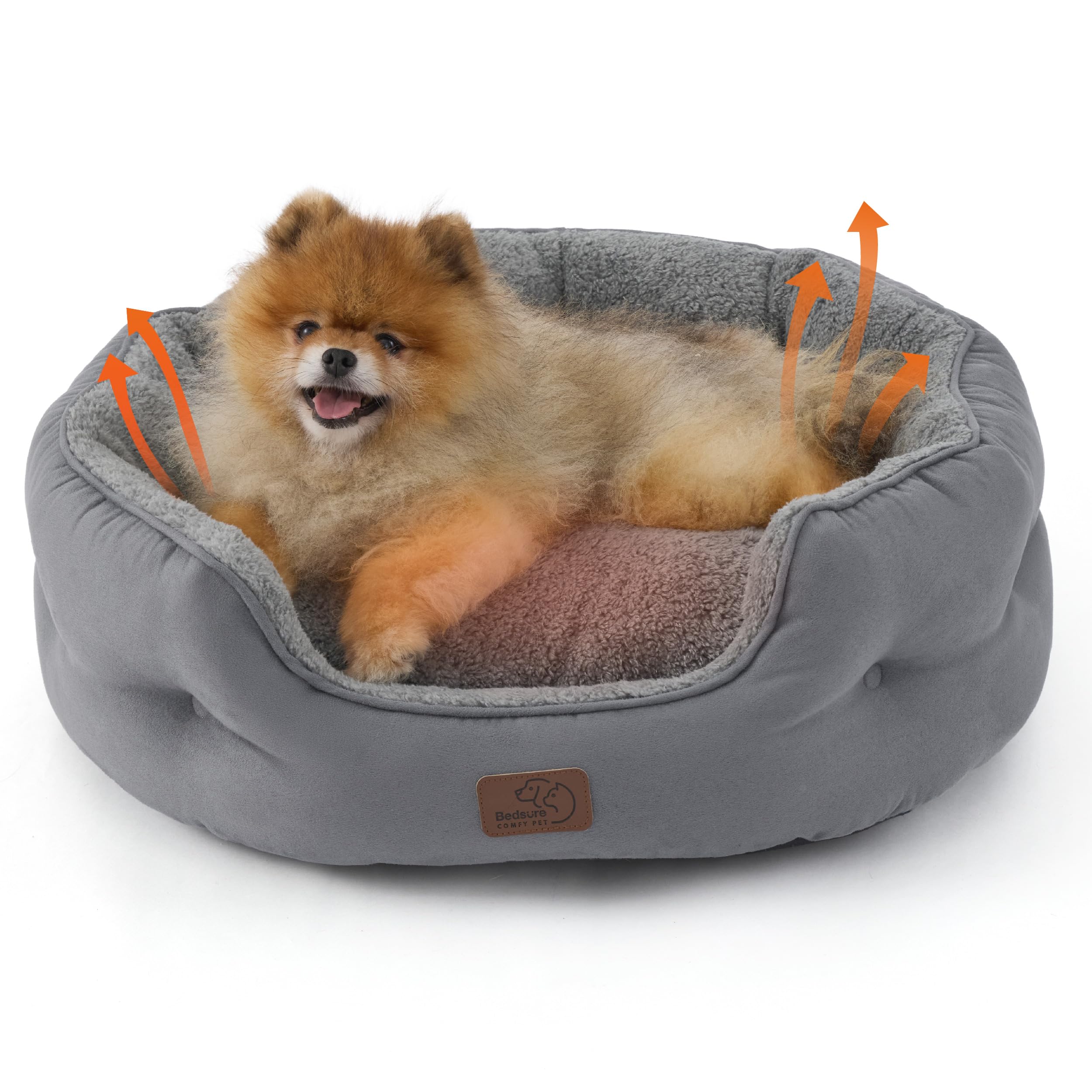 Bedsure cama para perro auto-calentamiento redonda, calor agradable para dormir.
