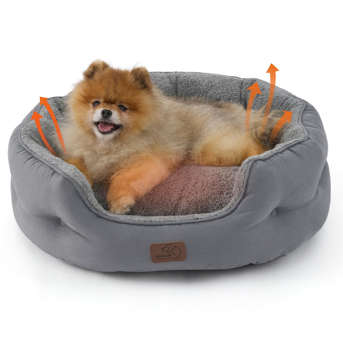 Bedsure cama para perro auto-calentamiento redonda, calor agradable para dormir.